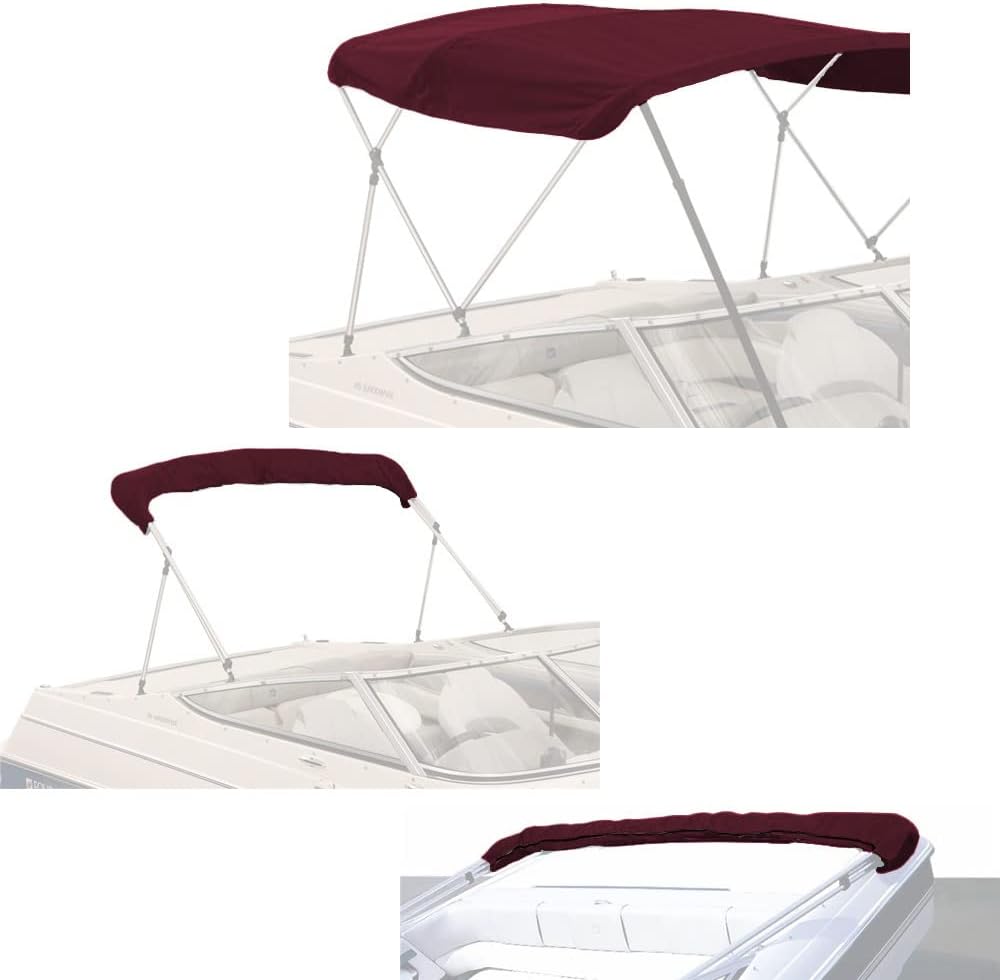 EliteShield 3 Bow Bimini Top Replacement Cover 72" L 61"-66" W Burgundy | UV Fade Resistant, 600D Marine Polyester Cover, Easy Setup Zipper Pockets