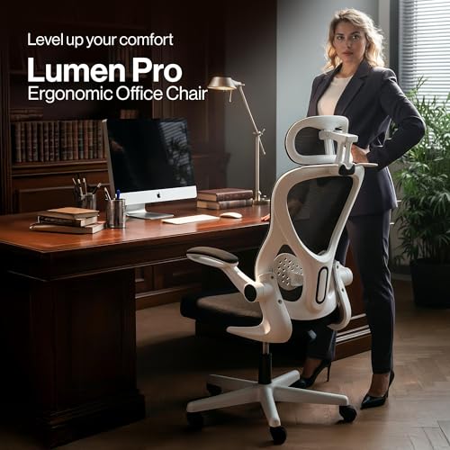 Image of DROGO Ergonomic Office Chair for Work from Home with Breathable Mesh, Flip-up Armrest, Adjustable 3D Headrest & Lumbar Support | Computer Chair for Study | Gaming Chair with 130 Recline (White /Black)