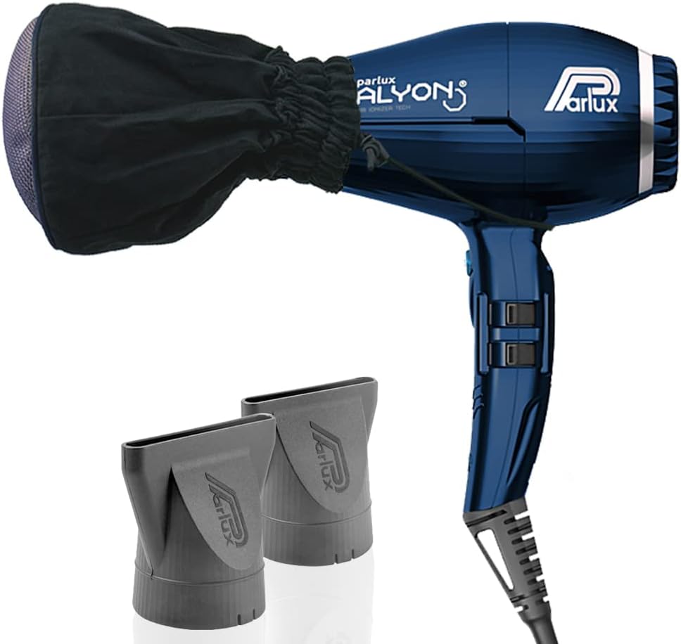 Parlux Alyon Night Blue Hair Dryer + M Hair Designs Metal Mesh Diffuser Bundle – Lightweight, Ionic, Fast-Drying Professional Blow Dryer for Frizz-Free, Salon-Quality Hair