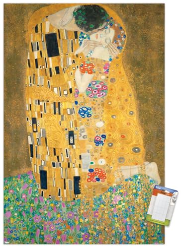 Trends International The Kiss by Gustav Limt Wall Poster, 22.375" x 34", Premium Poster & Mount Bundle