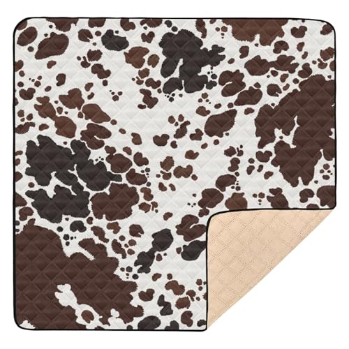 GOODOLD Cow Skin Print Baby Play Mat 50x50 Inch One-Piece Soft Crawling Mat Waterproof Playmat with Non-Slip Bottom for Babies, Toddlers, and Infants