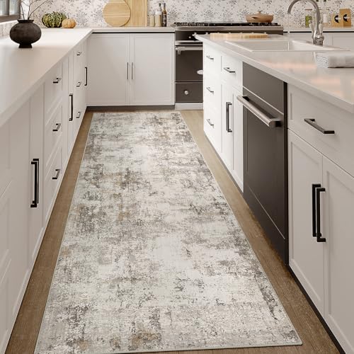 WondRg 3x7 Washable Runner Rug Brown Grey Abstract Hallway Kitchen Throw Rug Neutral Modern Non Slip Soft Low Pile Carpet for Bathroom Laundry Bedroom Living Room 3' x 7' (Runner) Brown/Grey