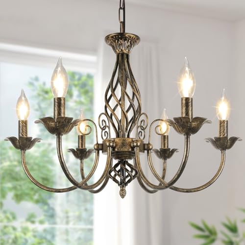 6-Light Farmhouse Candle Chandelier for Living Room, Rustic Industrial Pendant