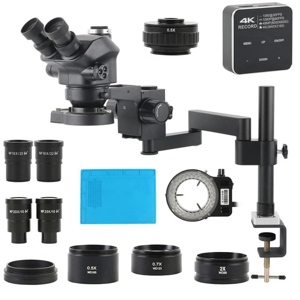 Microscope 3.5X-200X Zoom Stereo Trinocular Microscope Clamp Folding Extension Type Base +48MP 55MP 4K 2K HDMI USB VGA Digital Video Camera(48MP Touch Screen)