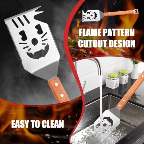 GTNCE 7 in 1 Grillspachtel für Barbecue, Multifunktionales Grillwerkzeug mit Holzgriff, Edelstahl Grillwender, Perfektes Grillzubehör, Grill Zubehör für Männer, Kreativer Grillwender