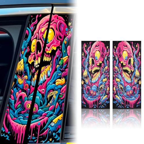 Image of Blueshyhall 2PCS Car B-Pillar Vinyl Decals, Graffiti Scary Halloween Personalized Vehicle Door Pillar Sticker, Waterproof Sun Protection Scratch Cover