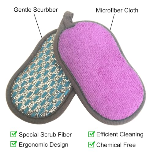 Image of Multi-Purpose Scrub Sponges for Kitchen Scrub-it-Non-Scratch Double-Side Double-Effect Microfiber Sponge Along with Heavy Duty Scouring Power-Effortless Cleaning of Dishes Pots Pans Pack of 6 (Purple)