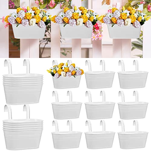 Rtteri 20 Pcs Metal Iron Hanging Flower Pots White Hanging Bucket Pots Deck Rail Planter Porch Railing Planters Hanging Planter Box Flower Plant Holder With Detachable Hook For Garden Home Wall Decor #TOP11