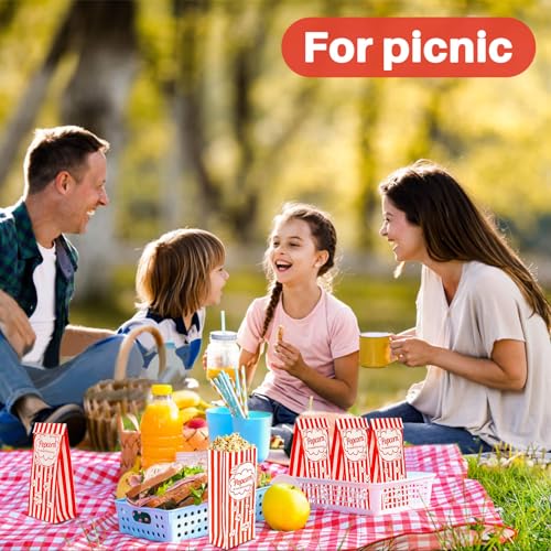 MAQIHAN Popcorn Tüten 50 stück - Flacher Quadratischer Boden Bottom Popcorntüten Klein Movie Night Filmabende Popcorn Maschinen Papiertüten Popcornmaschine Papier Behälter Snacktüten