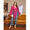 MakeMeChic-Womens-Plus-Size-Lantern-Sleeve-Deep-V-Neck-Tie-Front-Blouse-Crop-Top MakeMeChic Women's Plus Size Lantern Sleeve Deep V Neck Tie Front Blouse Crop Top Hot Pink 3XL