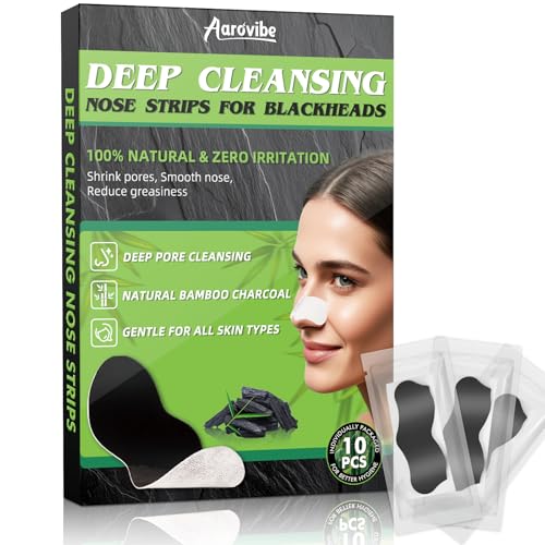 AAROVIBE Blackhead Remover Strips, Deep Cleansing Pore Strips, Instantly Unclogs Pores & Controls Oil, Charcoal Nose Strips for Men & Women, Suitable for All Skin Types (10 Counts)