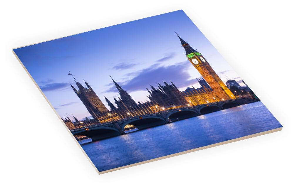 Big Ben and House of Parliament in London England, UK Design - 4 Inch Square Decorative Ceramic Tile (Art) for Wall or Decor