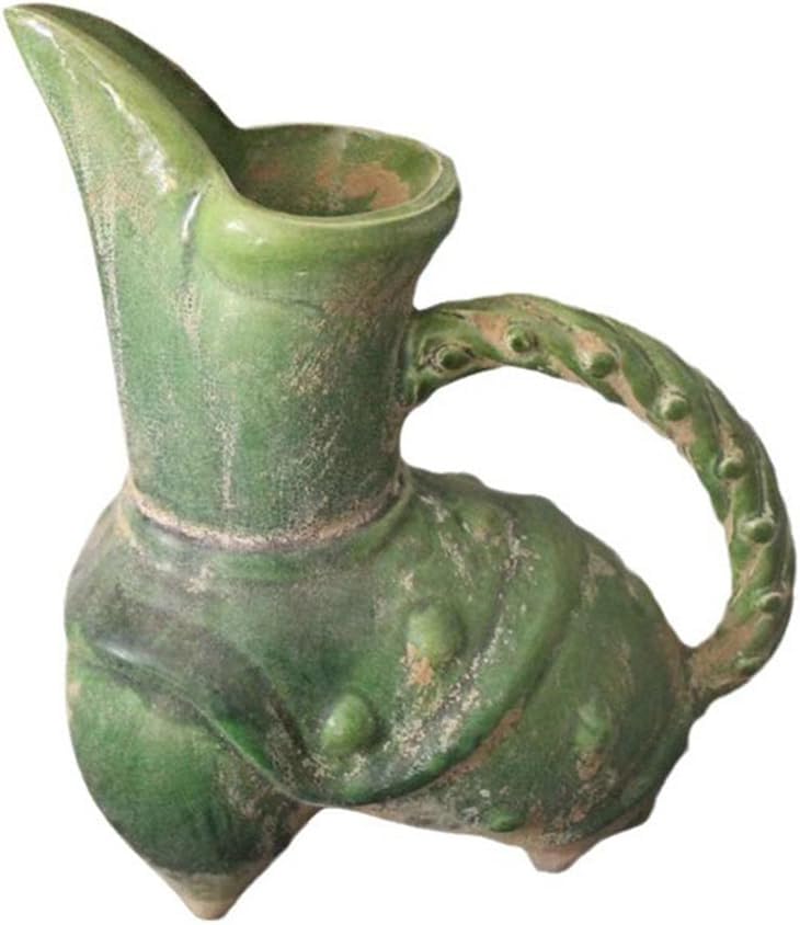 VCDUXMQLK Antique Ceramic Green Glaze Three-footed Jug Wine Cup Display Case Ornaments