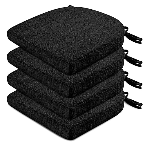 Image of Wellsin Chair Cushions for Dining Chairs 4 Pack - Kitchen Chair Cushions with Ties and Non-Slip Backing - Dining Chair Pads 16 inchX16 inchX2 inch, Black