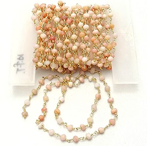 Chaîne chapelet opale rose 3mm en argent véritable pour création de bijoux faits main E1738