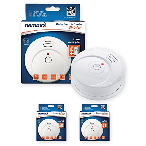 Preisvergleich Produktbild 2X Nemaxx SP5-NF Feuermelder - hochwertiger batteriebetriebener Rauchwarnmelder 9V Alkalibatterie - weiß