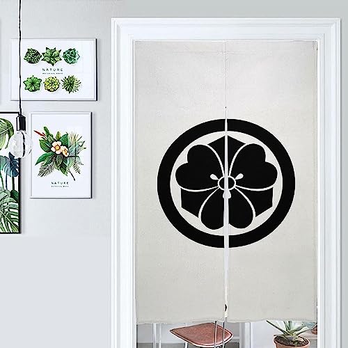 のれん 家紋 丸に剣片喰 ドアカーテン 目隠しカーテン 玄関カーテン 間仕切りカーテン 飾り物 ロングカーテン 和風 暖簾 遮光 冷気遮断 開運 出入り口 風呂 洗面所 和室 居酒屋 飲食店 台所用 取付簡単 四季兼用