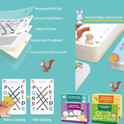 Image of LUFJIKA 64 Pages Magical Tracing Workbook Set, Hand Writing Pen Control Training Book for Learning to Write The Alphabets & Numbers, Preschool Educational Reusable Learning Book for Kids
