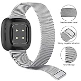 Oumida Compatible with Fitbit Versa 3 Straps/Fitbit Versa 4 Strap/Fitbit Sense 2 Strap/Fitbit Sense Strap for Women Men,Adjustable Metal Replacement for Fitbit Versa 3 4/Sense(S,Silver) - Image 2