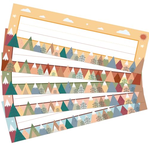Placas de identificación escolar para 30 escritorios con diseño de montañas en movimiento