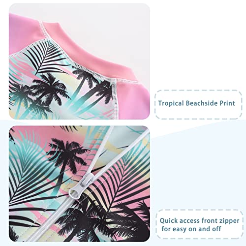 Image of Girls One Piece Swimsuits Long Sleeve Rash Guard for Kids Girls Hawaiian Swim Shirts UPF 50+ Sun Protection