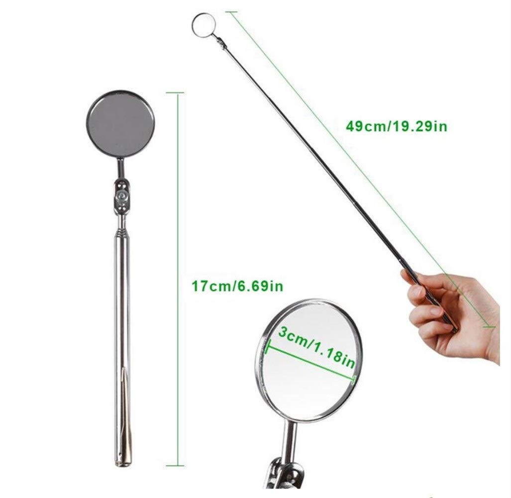 Drehbarer Teleskopspiegel 1 Stück 30 mm Auto-Teleskop-Erkennungslinse Inspektion runder Spiegel 360-Grad-Drehung Reparaturwerkzeug einziehbar 17 bis 49 cm Flexibel und kompakt