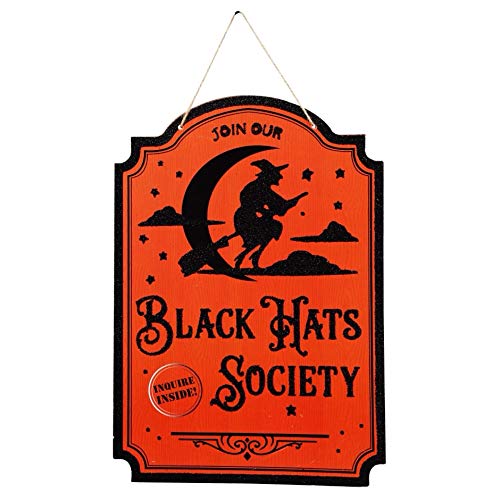 Greenbriar International Halloween Society of Black Hats Wooden Wall Hanging Door Decor 9 1/2 x 13 Inches