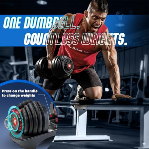 Image of PowerMax Fitness PDA-24 Pro-Adjustable Dumbbell Set 2.5KG-24KG Quick Select Weight | Heavy-duty 15-in-1 Dial Change Hand Weight for Home Gym Workout | Strength training equipment for 52lbs (Set of 2)