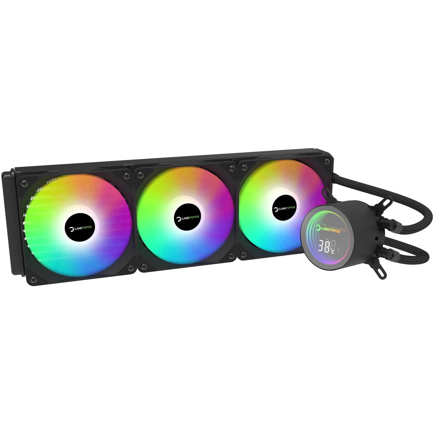 GAMEPOWERSkadi Infinity 360 AIO CPU Liquid Cooler, ARGB Pump with Real Time Temp, 360mm Radiator with 3X PWM HDB Fans, 13.5 W/mK Thermal Paste, Compatible with Intel LGA 1851, 1700 115x, AMD AM4/AM5