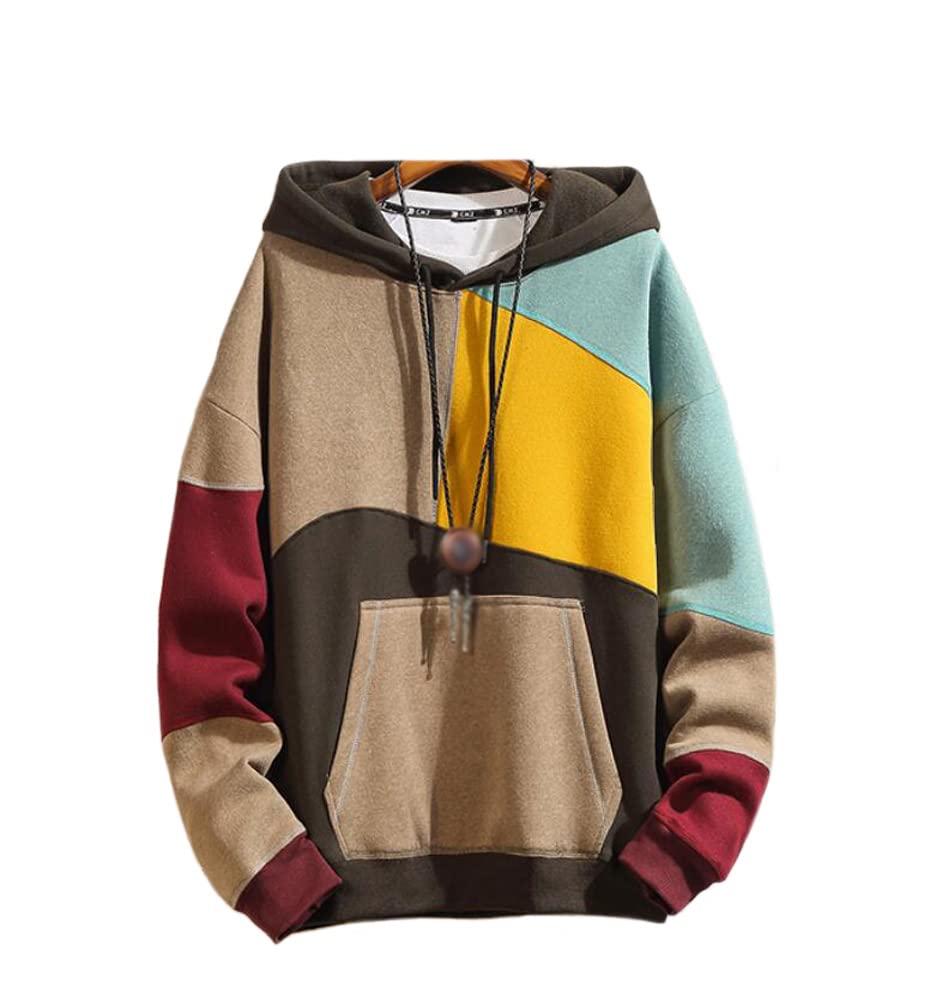 EwanBoutiqueHoodies Men's Fashion Color Block Casual Patchwork Pullover Hooded Sweatshirt