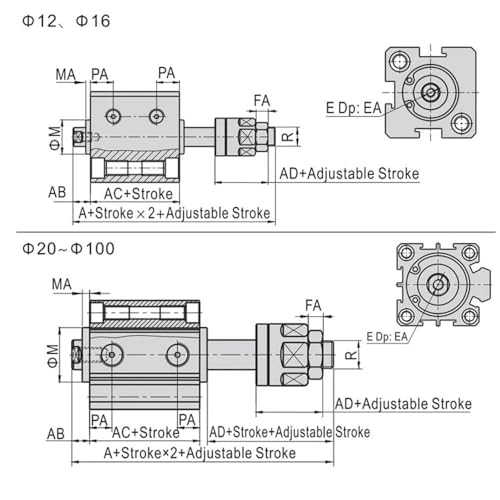 Cylindre pneumatique double effet pour stopper les vibrations d'air - 6