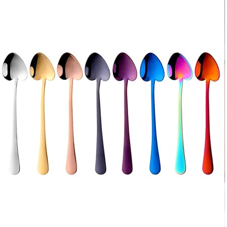 Amazon Co Jp Buyer Star ティースプーン コーヒースプーン 8色8本セット オシャレ 心形 可愛スプーン 18 8ステンレス製 チタン仕上げ 耐久性 長持ち ホーム キッチン