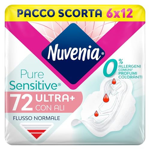 Nuvenia, Absorbente Pure Sensitive Ultra Día con Alas, Aborbentes para Flujo Normal, Pack de 72 Absorbentes