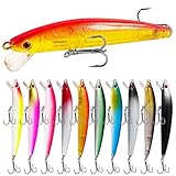 FREE FISHER 10Pcs Minnow Fishing Lures Crankbaits Swimbaits Jerkbait Floating Hard Baits for Trout Bass Catfish Musky Bluegill Fishing Plug 3.9in/0.3oz