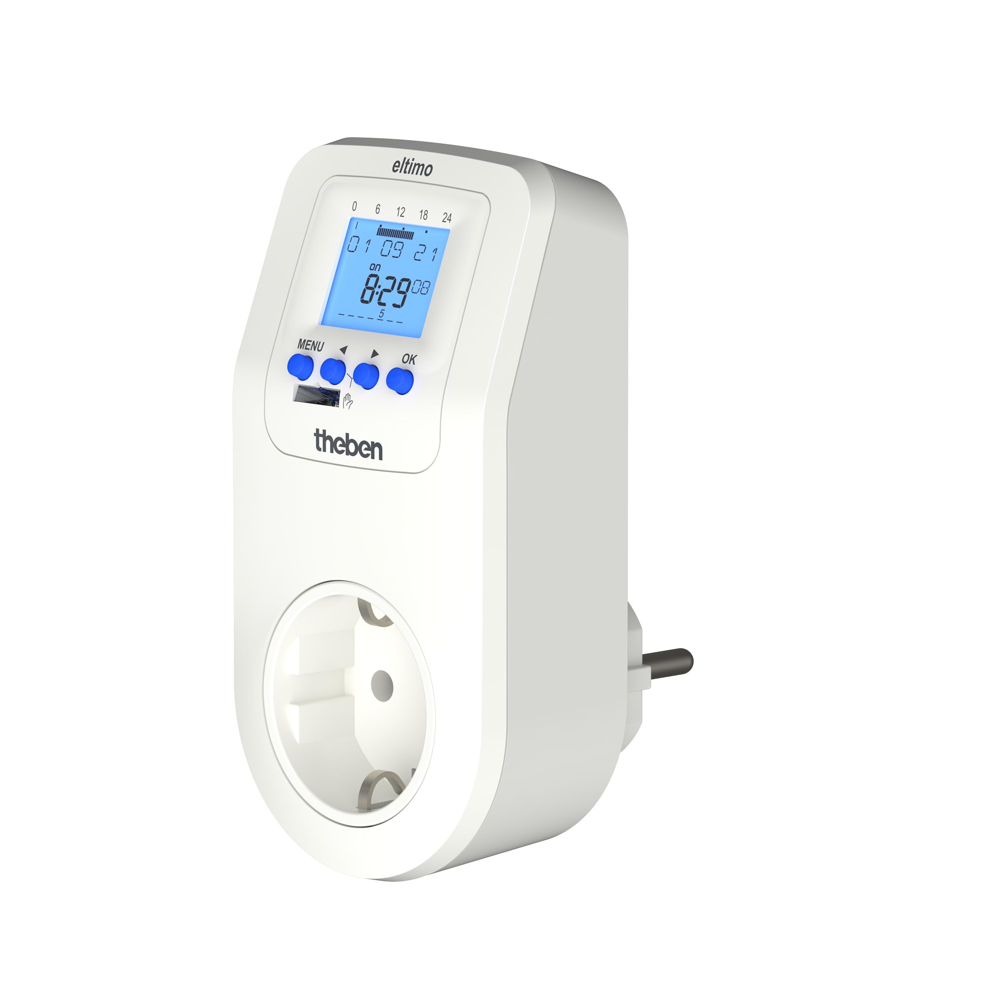 Theben 0200130 Eltimo 020 top3 cyfrowy zegar sterujący z gniazdkiem elektrycznym z programem tygodniowym, programator czasowy, opcjonalne programowanie przez Bluetooth