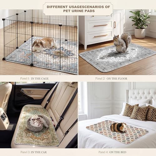 Image of Washable Guinea Pig Pee Pads,Absorbent Reusable Guinea Pig Cage Liners,Waterproof,Leak-Proof & Non-Slip Potty Pads for Small Animals Rabbit Hamster Rat.(Gray Floral,24 inchx48 inch)