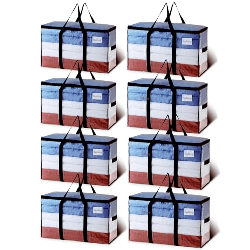 TAILI Extra Large Moving Bags, 8 Pack Clear Heavy Duty Totes For Storage with Visible Window, Wrap Around Handles, Storage Bags for Space Saving, Alternative to Moving Boxes