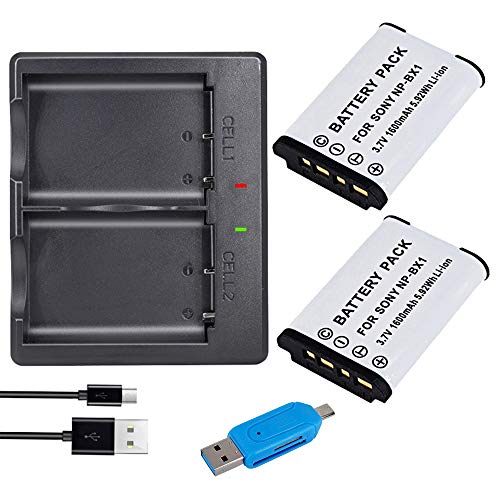 CITYORK NP BX1 (paquete de 2) Batería de Repuesto y Cargador Dual LCD para Sony NP BX1 / M8, Cyber Shot DSC HX80, HX90V, HX95, HX99, HX350, RX1, RX1R II, RX100 (II / III / IV / V / VA / VI)