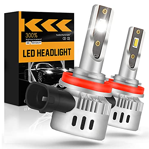 LRTER H11 H8 H9 LED Headlight Bulbs 60W 12000LM 6000K Cool White 300% Brighter LED Headlight Conversion Kit High Low Beam Mini Size, Pack of 2