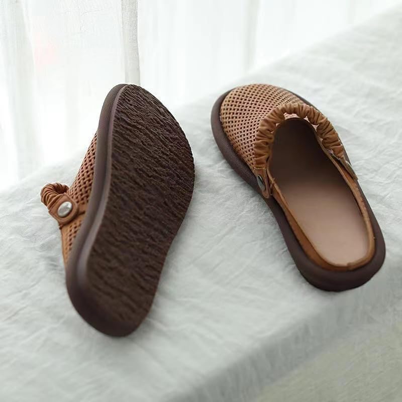 Women's Closed Toe Sandals Breathable Soft Sole Flat Slide Mules | Genuine Leather Cushioned Footbed | Non-Slip Casual Summer Shoes 5