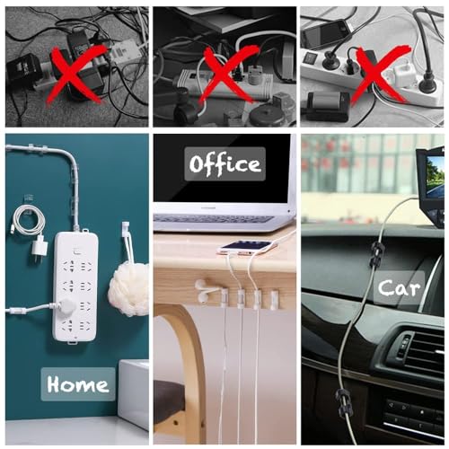 Image of Self Adhesive Transparent Cable Clips 40PCS Wire Holder Sticky Heavy Duty Cable Clips Tidy and Organizer Drop Cord Management for TV PC Laptop Ethernet Cable Desktop Home Office