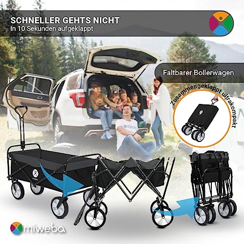 Miweba Faltbarer Bollerwagen MB-35 | Traglast 120 Kg - Klappbar - Handwagen faltbar - Transportwagen für Kinder - Kinderwagen - Gartenwagen - Wagen - Strandwagen - Faltwagen (Schwarz/Dunkelgrau) – Bild 4
