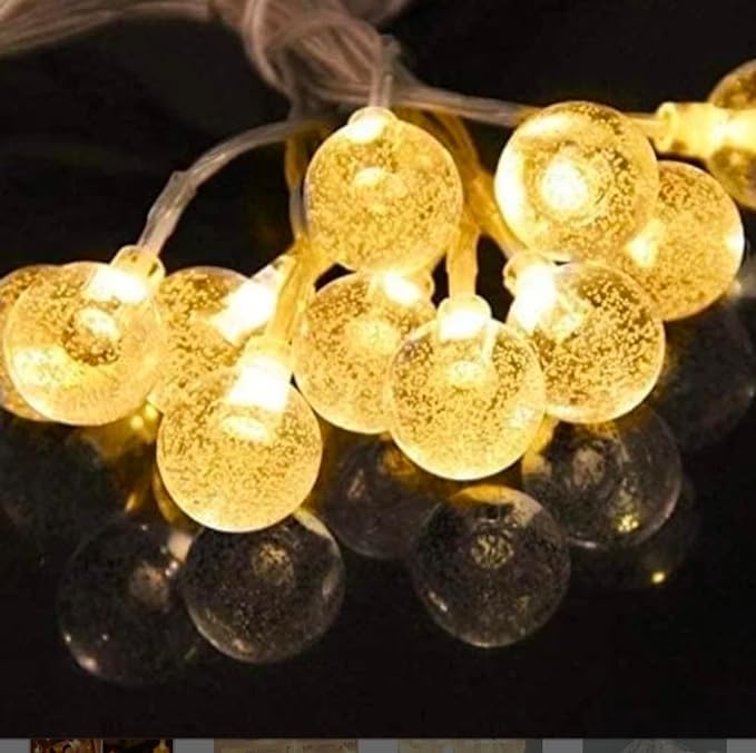 Image of Lexton 2 Meter 16 LED Crystal Ball String Light | Plug Sourced | for Indoor & Outdoor Decorations Diwali Christmas Home Decor (Warm White, Pack of 1)