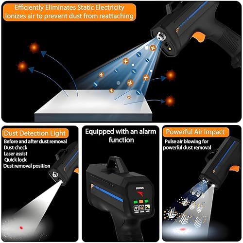 Upgrade Handheld Ionizing Air Gun - Anti-Static Eliminator for Electronics & Cars, Efficient Dust Removal, DC 24V, Trigger Lock Function, B-Nozzle, Portable Static Control Tool.