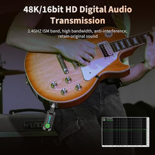 Sistema inalámbrico para guitarra eléctrica y bajo, transmisor y receptor 2.4G recargable, audio de baja latencia plug & play, 4 canales para escenario, práctica y estudio, teclado y batería electrónica miniatura 3