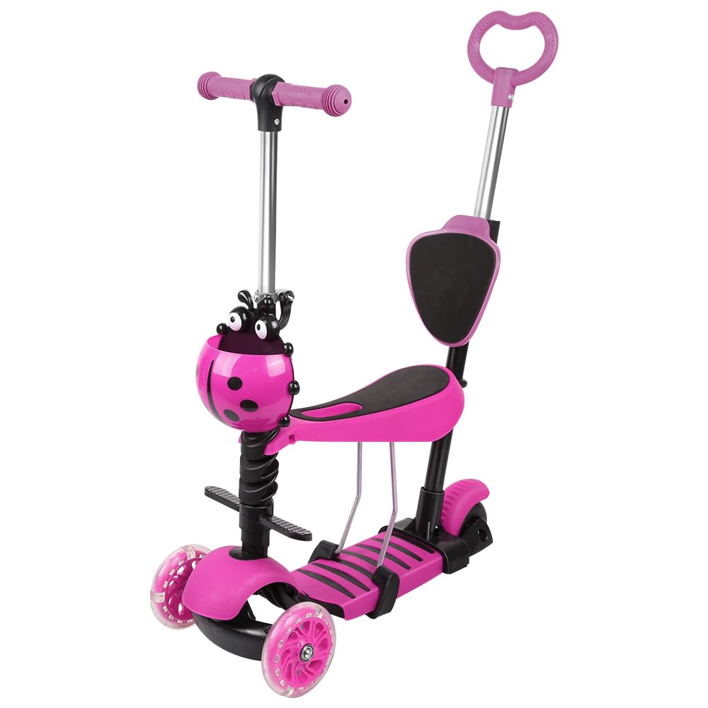 OHMG Monopattino triciclo per bambini 3+ anni, scooter equilibrio, monopattino antiscivolo, monopattino regolabile per ragazza/ragazzo, carico 30 kg, ruote a LED, regolabile in altezza