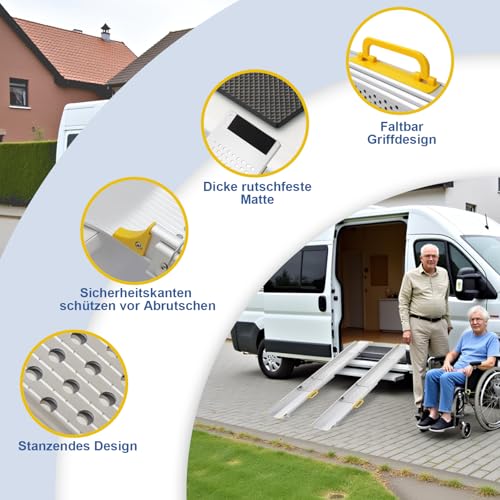 LIEKUMM 2 x 127-300 cm Auffahrrampe Rollstuhl, 300 kg Tragfähigkeit Rollstuhlrampe für Treppen, Stufen, Tragbar Teleskop Auffahrrampe für Elektro-Rollstühle, Fahrräder, Dreifach Ausziehbar