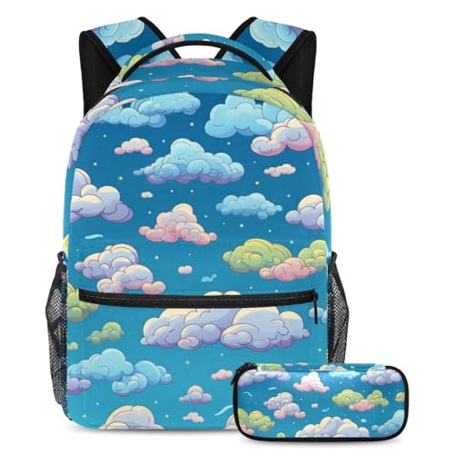 Sac à dos nuage 2 pièces avec trousse pour l'école et les voyages des ados
