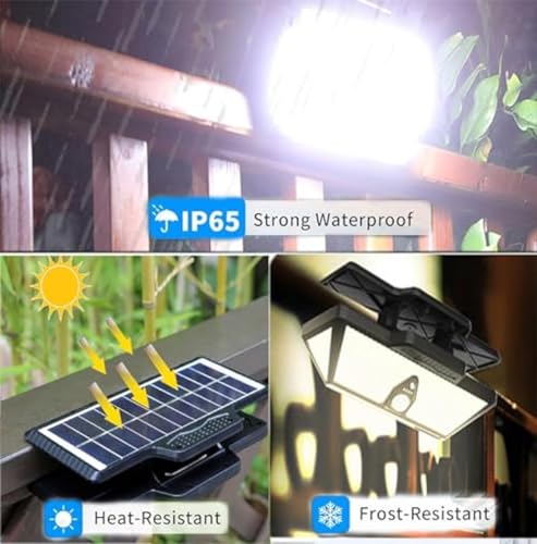 Smartyoyoka Solar Lights Clip On Solar Motion Sensor Lights with 3 Color, IP65 Waterproof Wall Lights with USB & 208LED, Portable Light for Fence, Deck, Wall, Garage, Patio (Black-3600mAh) - image 5