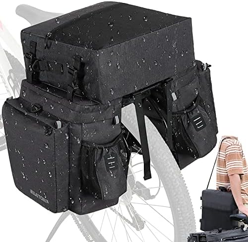 HUIJUTCHEN Bike Panniers, 40L Pannier Bags for Bicycles Rear Rack, 3 in 1 Waterproof Bicycle Saddle Bags Rear Rack with Shoulder Bag Reflective Trim, Bike Cargo Saddle Trunk Bag for Long Cycling